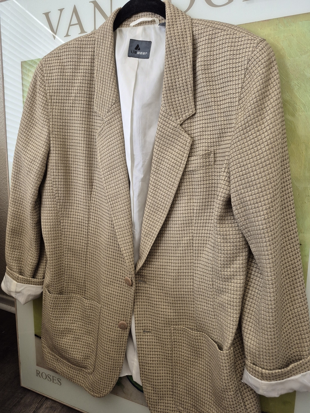 VTG Taupe Houndstooth Sport Coat by Liz Claiborne